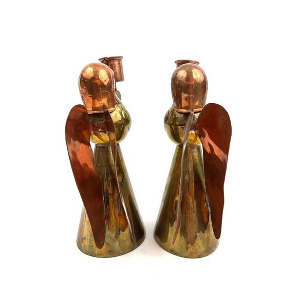 VTG Set Copper & Brass Angel Candle Holders Holiday Christmas Mexico - Picture 5 of 11